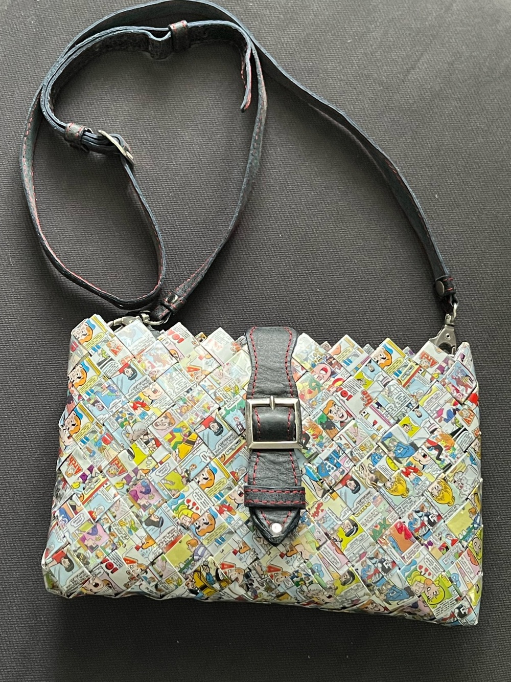 Nahui Ollin Woven Comic ‘Archie’ Print crossbody Y2K Pop Art Eco Handmade 9.25”L